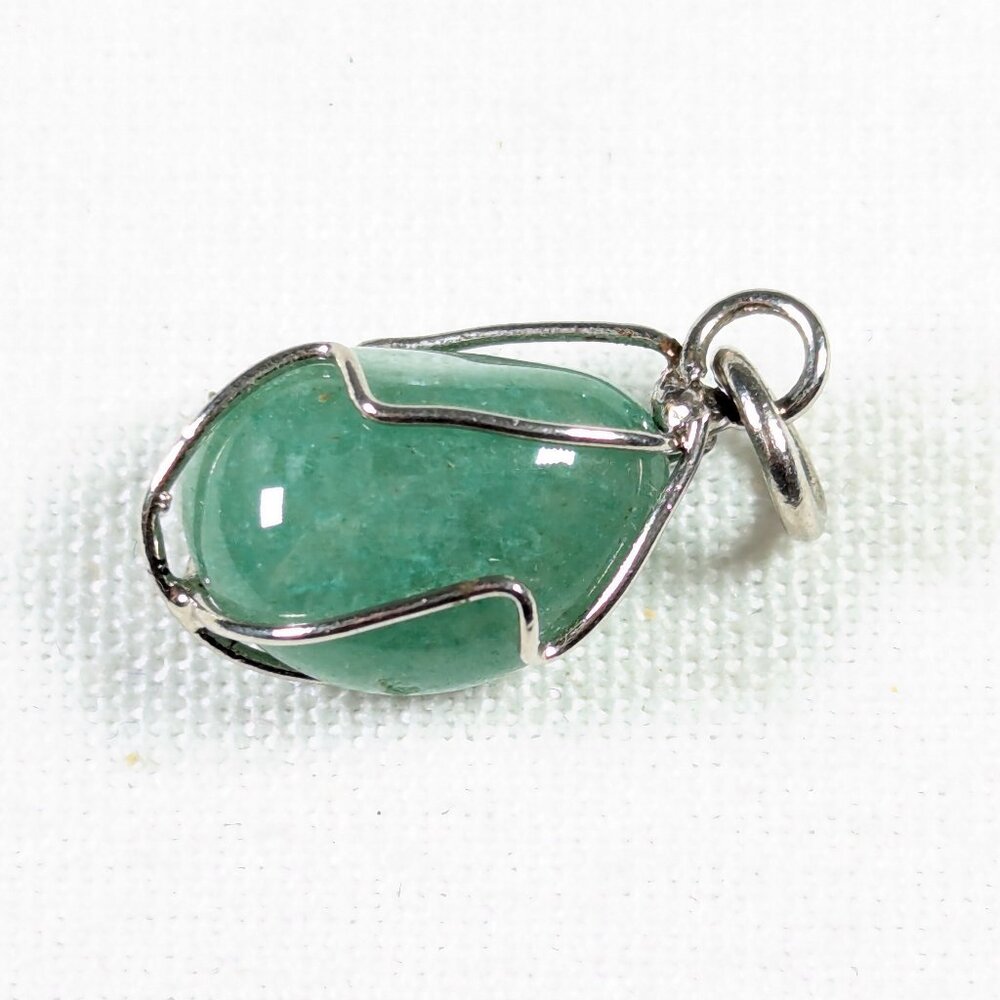 Small wire caged jade stone pebble necklace pendant charm